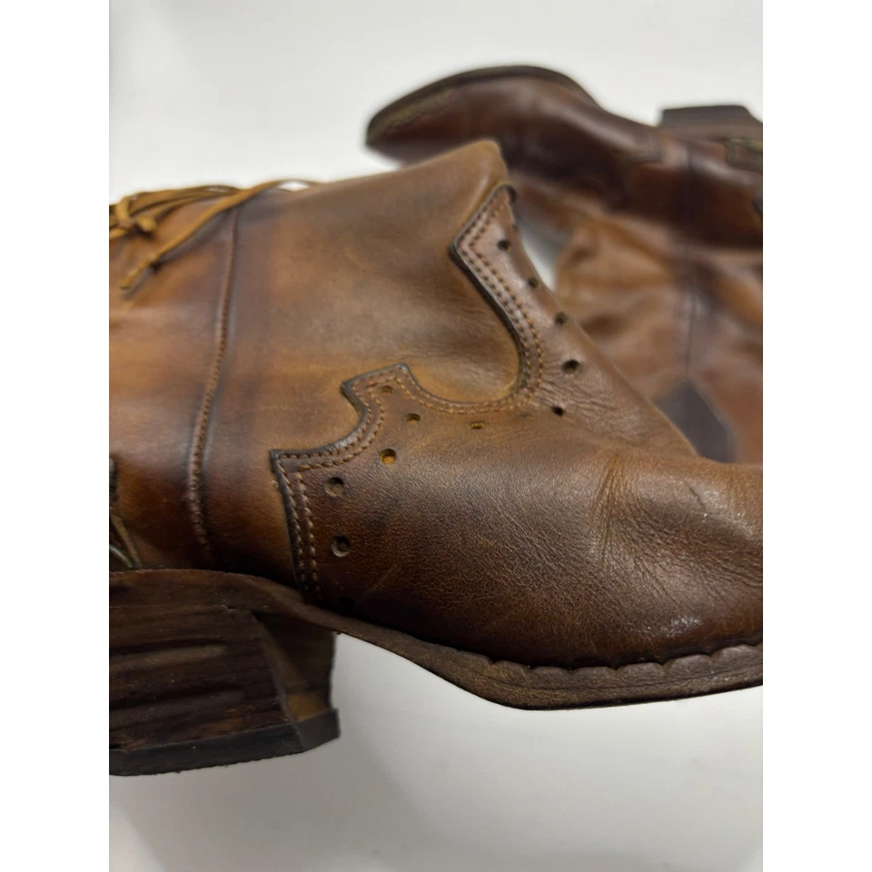 复古 Zodiac 棕色皮革牛仔靴 西式黄铜装饰 6 — 第 4/4 张图片