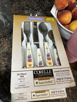 Vintage 20-pc Corelle SUMMER BLUSH Stainless FLATWARE Set (  2 Available )