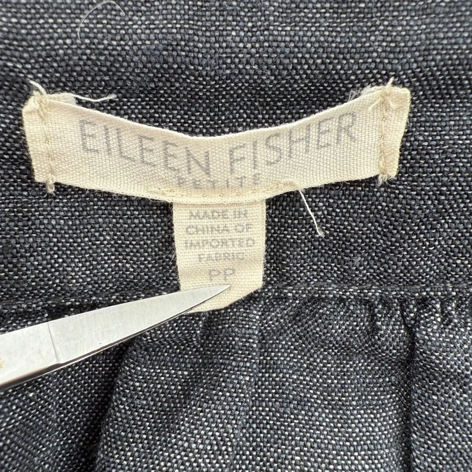 Eileen Fisher Linen A-Line Skirt Dark Blue Classic Pockets Zipper Women's Petite - Image 3 of 4