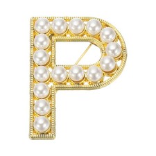 Letter Brooch Pins, Pearl Alphabet P Letter Lapel Badges Pin