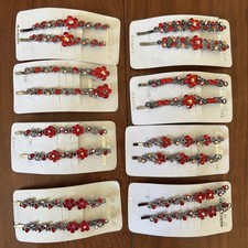 Rhinestone Crystal AB Pins Barrette Hair Clips 8 Sets Red Vtg Look Bridal Party