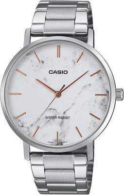 Casio MTP-VT01DM-7A PRE-OWNED Men's Watch White Marble-inspired Dial..