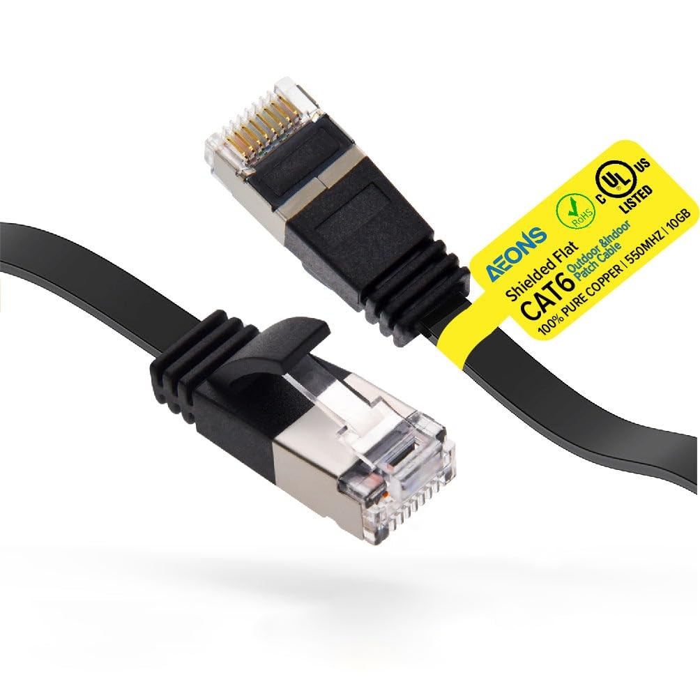 Cat 6 Flat Shielded Ethernet Cable 3ft 10Gbps Indoor Outdoor