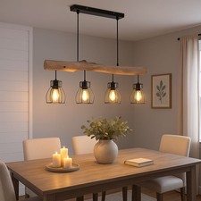 Pendelleuchte Hängelampe Esszimmerleuchte Holz Küchenleuchte 4 flammig H 140 cm