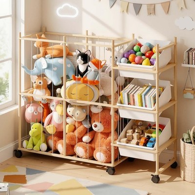 Toy Storage Organizer with 3 Removable Bins, Kids Storage Toy Shelf Organizer...