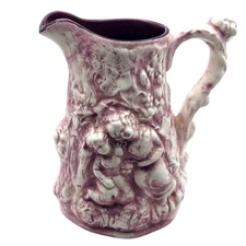 Vintage Molded Ceramic Pitcher Embossed Figural Tree of Life Two-Tone