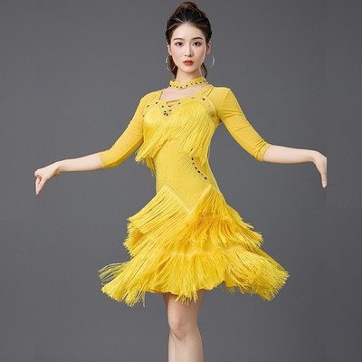 Latin Ballroom Dance Dress Modern Salsa Waltz Standard Long Dress#J087 4  Colors | eBay