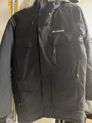 Columbia Titanium Men's Black Down Insulated Hooded Fur Trim Parka (M)