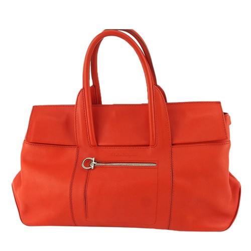 Salvatore Ferragamo Handbag Gancini Orange Leather Used - Picture 1 of 10