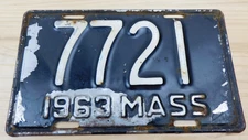 Vintage 1963 Massachusetts Motorcycle License Plate Tag #7721