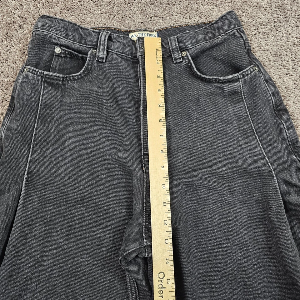 Jeans feminino Free People 28 preto perna larga cintura alta Old West desleixado 26x31 - Imagem 4 de 4