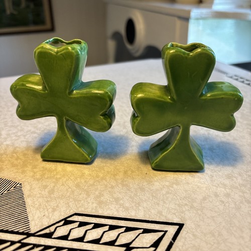 Paar dreiblättrige Kleeblatt Kerzenhalter Keramik grün St Patrick’s Dekoration - Bild 2 von 10