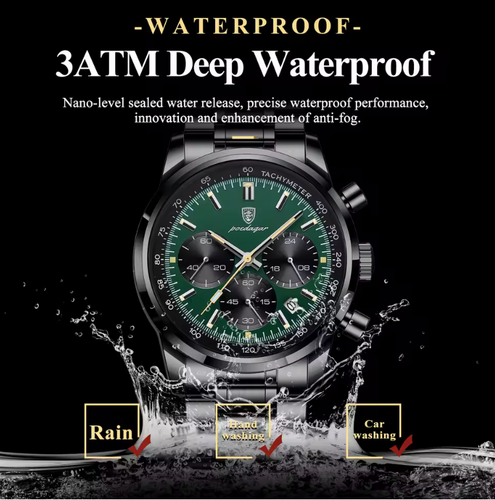 POEDAGAR Orologio al Quarzo Uomo Impermeabile Luminoso Data Cronografo Orologi Uomo - Foto 3 di 7