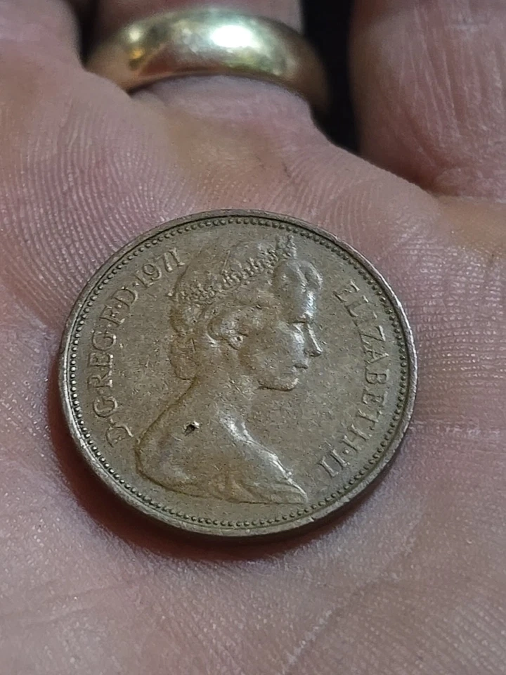 Moneda de 2 peniques británica Isabel II de 1971 rara BN Foto 4 de 4