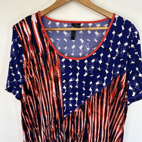 TS TAKING SHAPE Womens Size M Medium Top Blue Red Stretch Boxy - Picture 2 of 7