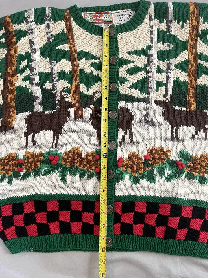 Cárdigan Suéter Vacacional Vintage Bay Moose In The Snow Tejido a Mano Raro S Foto 4 de 4