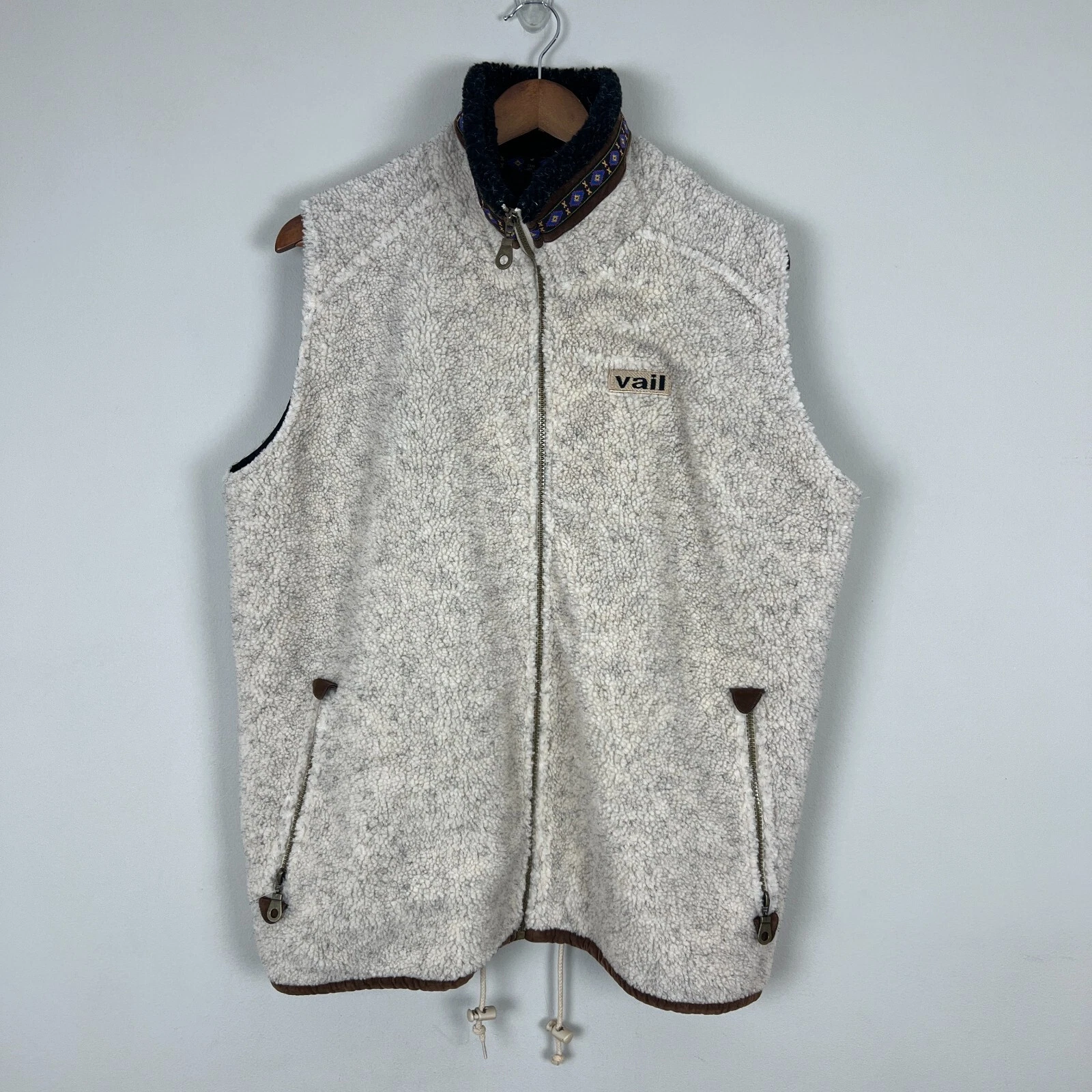 Vail Colorado Fleece Vest Mens XL Full Zip Pockets Cream Vintage Outdoor