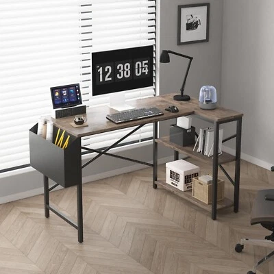 L Shaped Corner Desk w/Bookshelf Reversible Corner Desk For Home Office Study