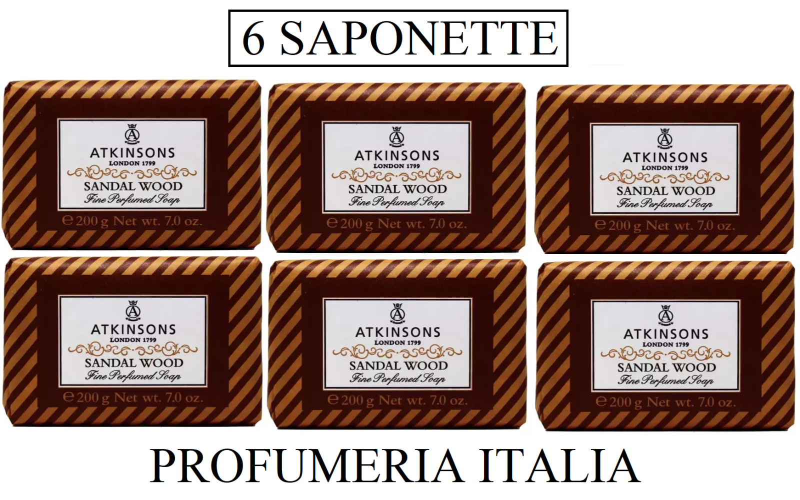 6PZ ATKINSONS SANDAL WOOD SAPONE SOLIDO PROFUMATO - SAPONETTA MANI - 125G