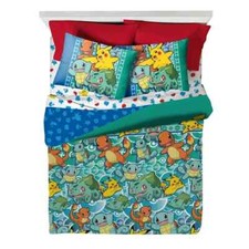 Kids Bed Set Pokemon Pikachu Charmander Squirtle Comforter 2 Sheets 2 Pillowcase