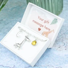 Personalised Giraffe Charm Bracelet, Initial Birthstone, Animal Jewellery, Zoo