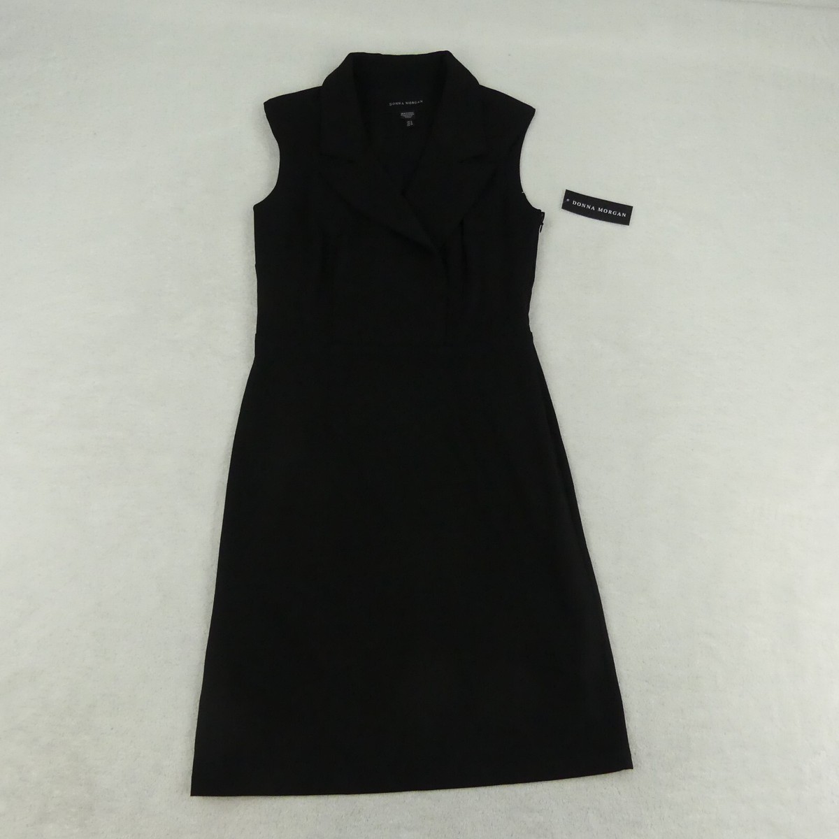 Donna Morgan Dress Womens Black Sheath Sleeveless Lapel Collar
