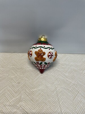 Hand Painted Gingerbread Christmas Ornament Ceramic Drop Artisan 