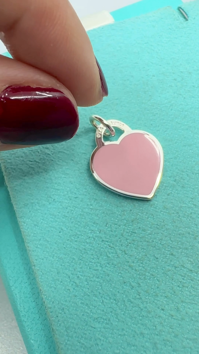 Tiffany & Co. 925 Silver SMALL Pink Enamel RTT Heart Tag (box