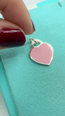Tiffany & Co. 925 Silver SMALL Pink Enamel RTT Heart Tag (box