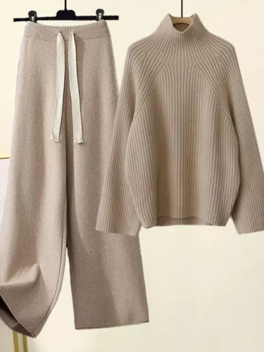 Conjunto de dos piezas de chándal para mujer suéter tops conjuntos pantalón traje tejido para mujer - Imagen 34 de 35