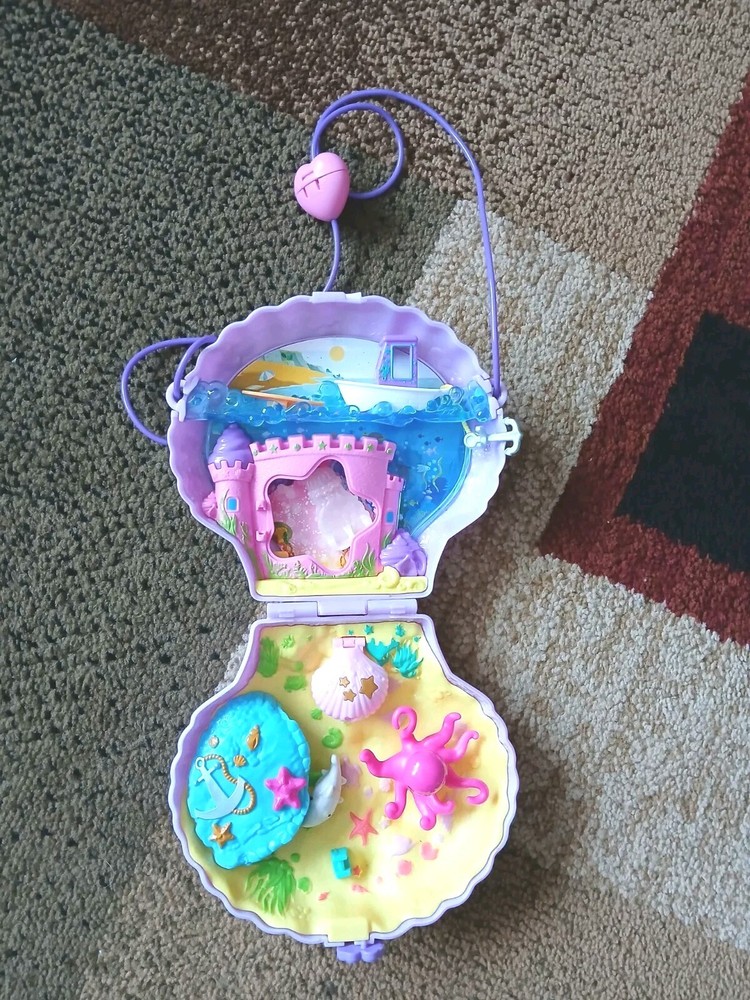 POLLY POCKET PURPLE STARS & HEARTS SEA SHELL PURSE OCEAN PLAYSET ONLY 2019