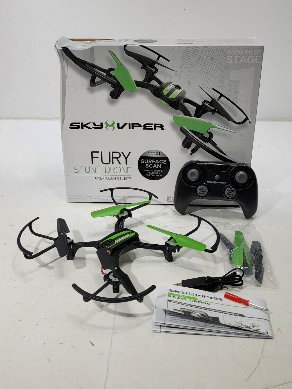 Sky Viper W/ Surface Scan Fury Stunt Electronic Drone Black/Green Ages 12+ Used