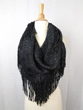 INC Metallic-Thread Cowl Infinity Loop Tassel Snood Muffler Scarf Black #6385