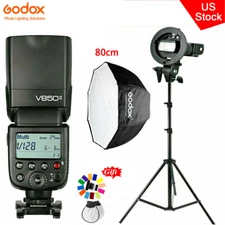 US Godox V850II 2.4G HSS  Li-ion Flash Speedlite+80cm Umbrella Softbox Stand Kit