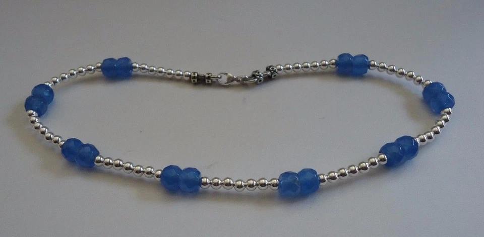 925 STERLING SILVER BEED ANKLE BRACELET W/ TANZANITE GEMSTONES / LOBSTER LOCK - Image 2 of 4