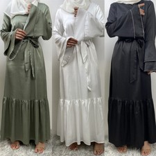 Elegant Women Satin Muslim Evening Long Dress Abaya Dubai Kaftan Party Gown Robe