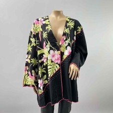 We Be Bop Vtg Jacket Topper Women 1x Tropical Parrot Print Artsy Beaded Cardigan
