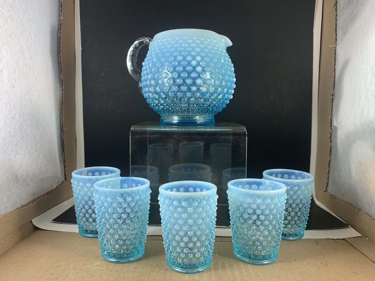 Vintage Fenton Opalescent Blue Water Juice Pitcher Glass Drinking