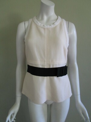 PRADA Sleeveless Cream Wool Top with Contrast Grosgrain Bow Detail Size 44
