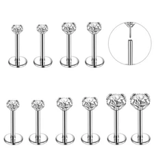 10Pcs Stainless Steel Labret Lip Stud Push in CZ Monroe Ear Helix Conch Piercing