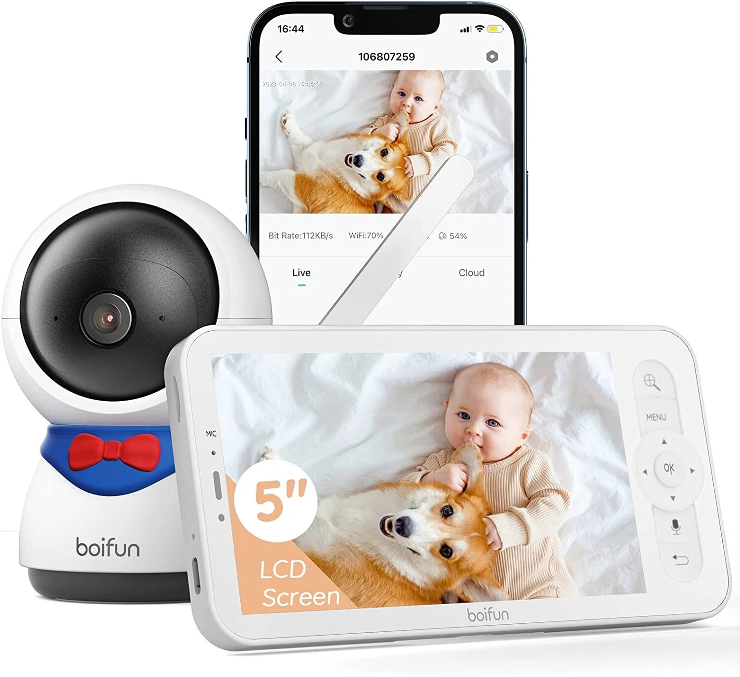 BOIFUN 5" 1080P Auto Tracking WiFi Video Baby Monitor WiFi Baby Camera Monitor