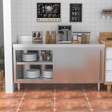 5FT Stainless Steel Commercial Catering Table Kitchen Worktop Prep Table Cabinet