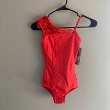 body wrappers premiere leotard- adult x-small- red- lace strap