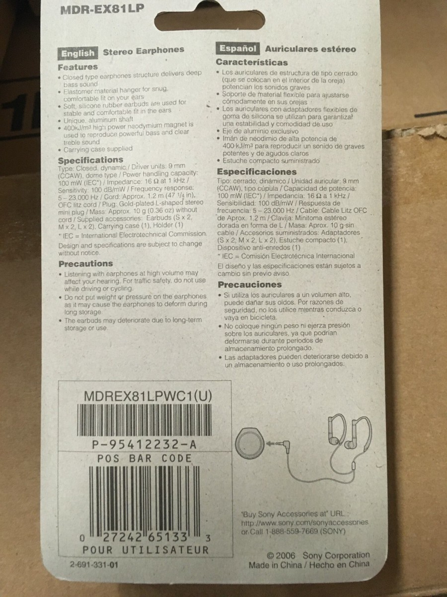 Sony MDR-EX81LP Ear-Hook Headphones - White for sale online | eBay