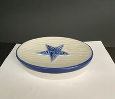 Blue Starfish Shell Ocean Design Soap Dish Tray Trinket Hand-painted