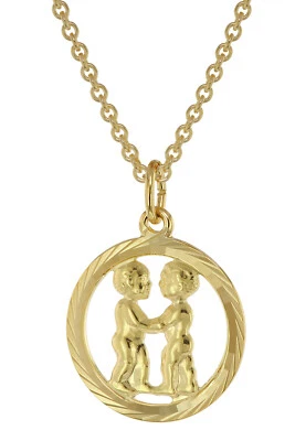 TRENDOR Schmuck Sternzeichen Zwilling Gold 333 Anhänger Ø 16 mm + Halskette 7594 - Bild 1 von 4