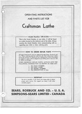 c.1949 Craftsman 109.21270 /AA 6" x 12" Metal Working Lathe Instructions