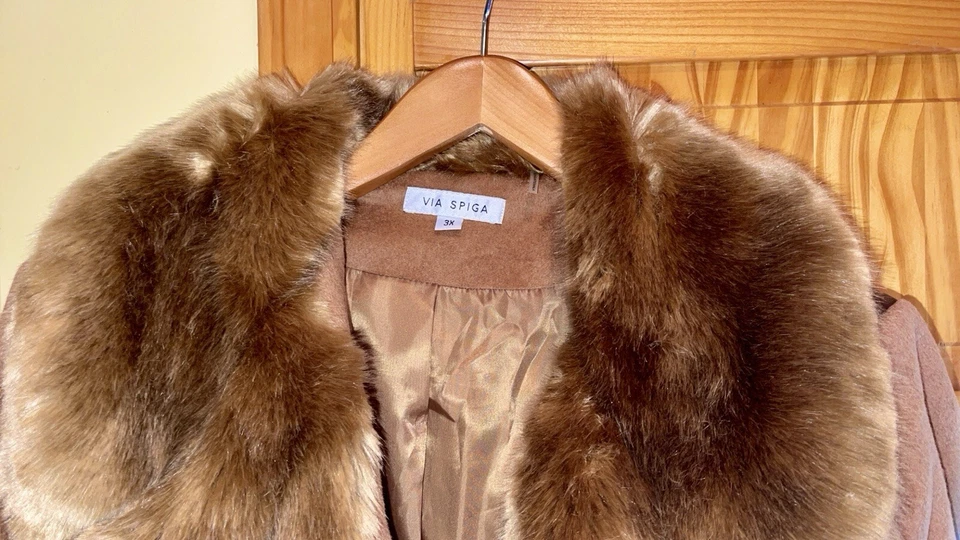 Abrigo para mujer Via Spiga mezcla de lana talla 3X negro imitación piel con cremallera Foto 3 de 4