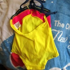 GIRLS 3 Swimsuit Vintage 1980's NYLON STRETCH COLORBLOCK 1 Piece CASTAWAYS NEW