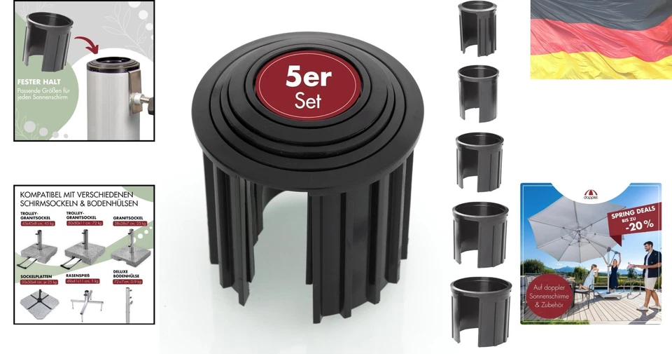 Doppler Reduziereinsätze für Granit Sonnenschirmständer – Reduzierringe 5er S... - Bild 2 von 4